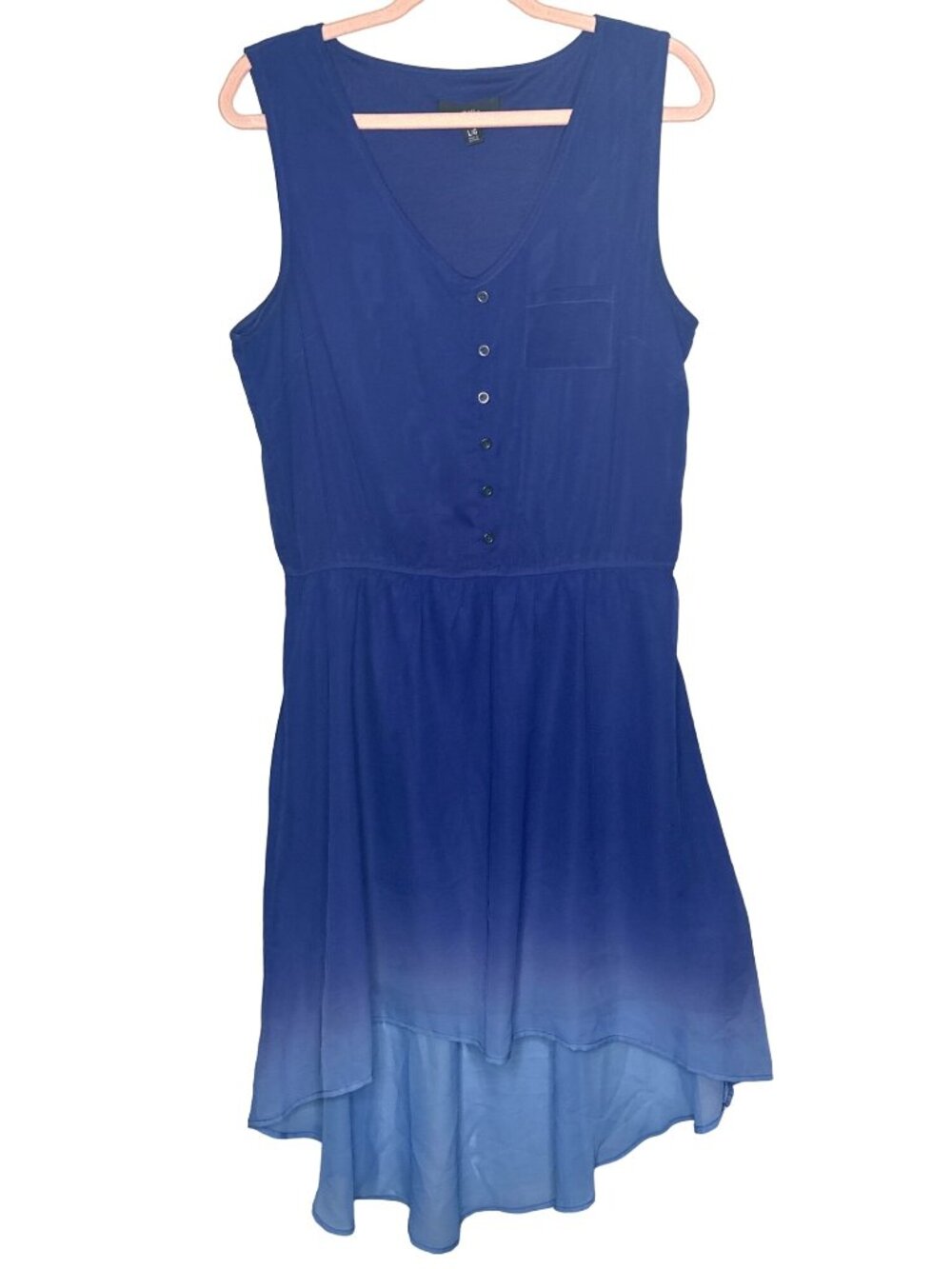 Mossimo women's blue hombre sleeveless high low midi dress size L Chic Leisure